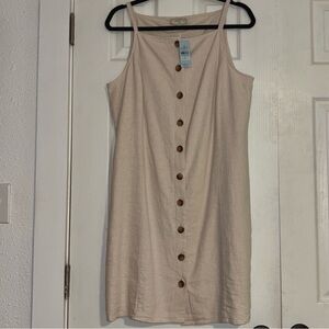 NWT Loft Beige Linen Blend Button-Down Chic Neutral Minimalist Summer Dress